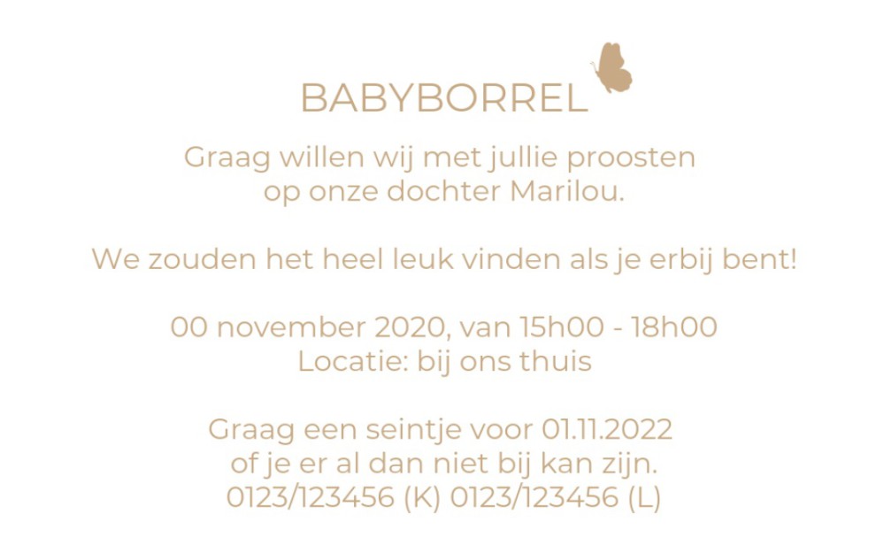 Babyborrel kaartje  8,5x5,5cm | Druktechniek Folie