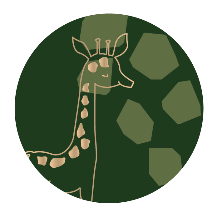 Sluitsticker groen, gouden giraffe